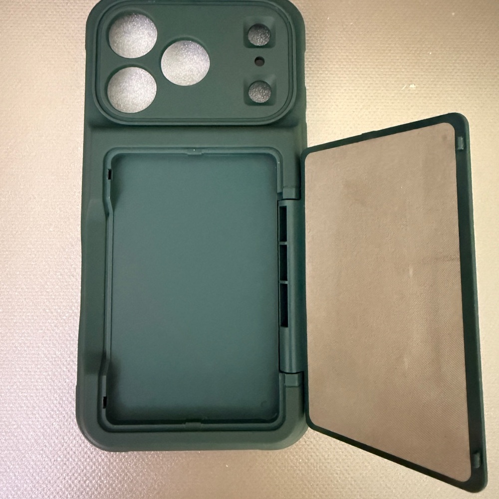 Sturdy Case Green Phone Case for iPhone 17 Pro with stand and wallet / card hldr